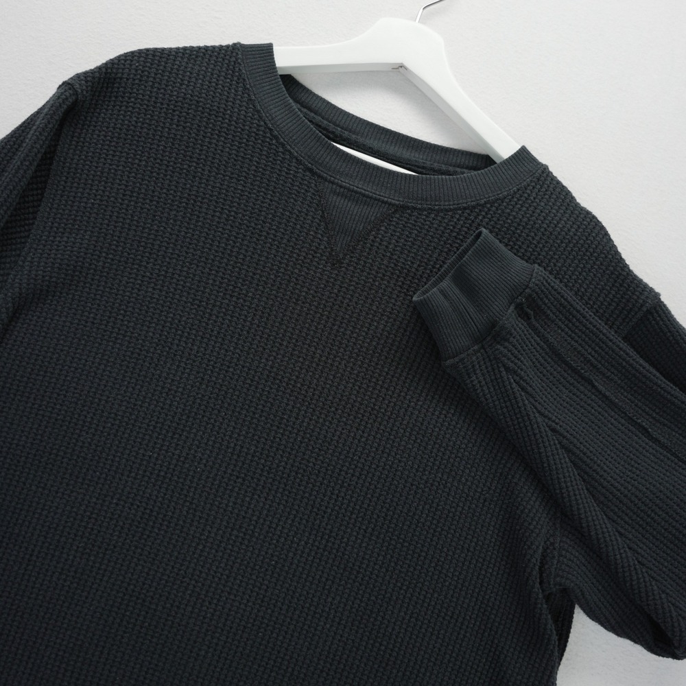 Aerie Waffle Knit Sweatshirt Black Crew Neck Long Sleeve Small